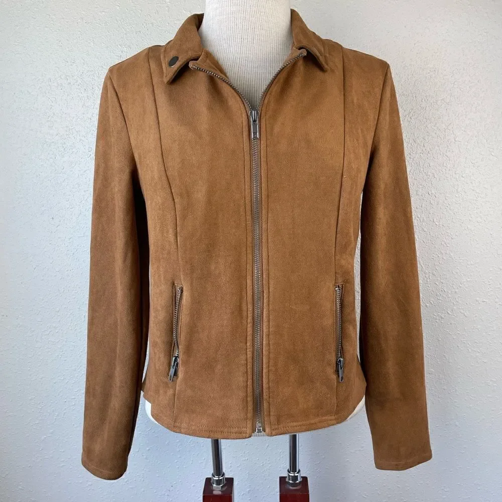Style & Co Full Zip Brown Velour Style Jacket Size M EUC - Picture 1 of 9